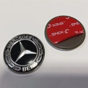 PER MERCEDES BENZ Cappuccio Nero Argento Piatto Alloro Corona Distintivo Emblema (Pasta)