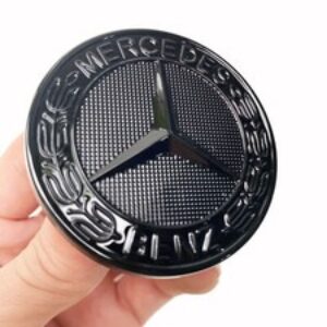 Stemma distintivo cappuccio piatto nero lucido 57 mm per Mercedes Benz C300 C350e C43 C63