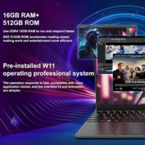 Notebook Intel N95, 16GB RAM + 512GB SSD, 16″ 1080P, Touch ID, QWERTY US