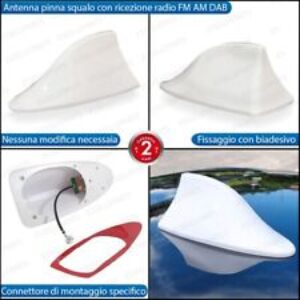 ANTENNA PINNA SQUALO BIANCO LUCIDO TETTO VERA RICEZIONE RADIO FM / AM / DAB+