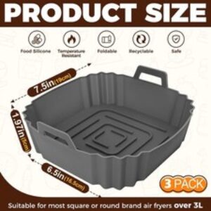 3 Pezzi Accessori Friggitrice ad Aria, Teglia Silicone Per Friggitrice ad Aria C